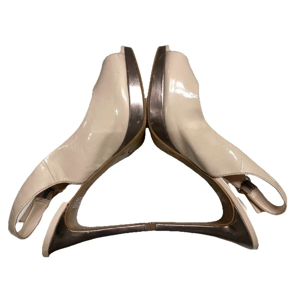 Christian Siriano Peep Toe Stiletto Slingback  Women’s 10 Beige Metallic Bronze